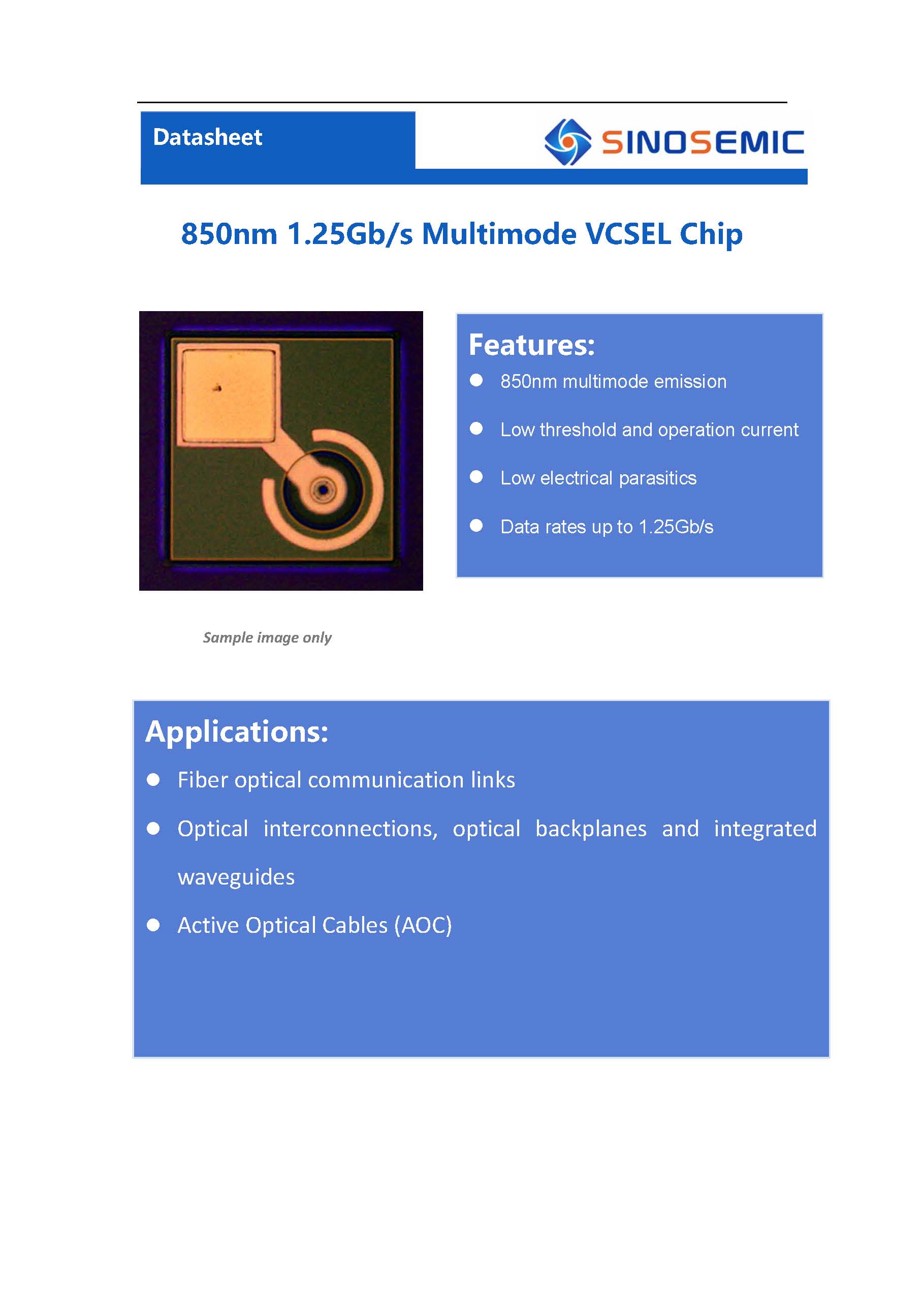 850nm1.25g vcsel芯片异面电极vds85a0001