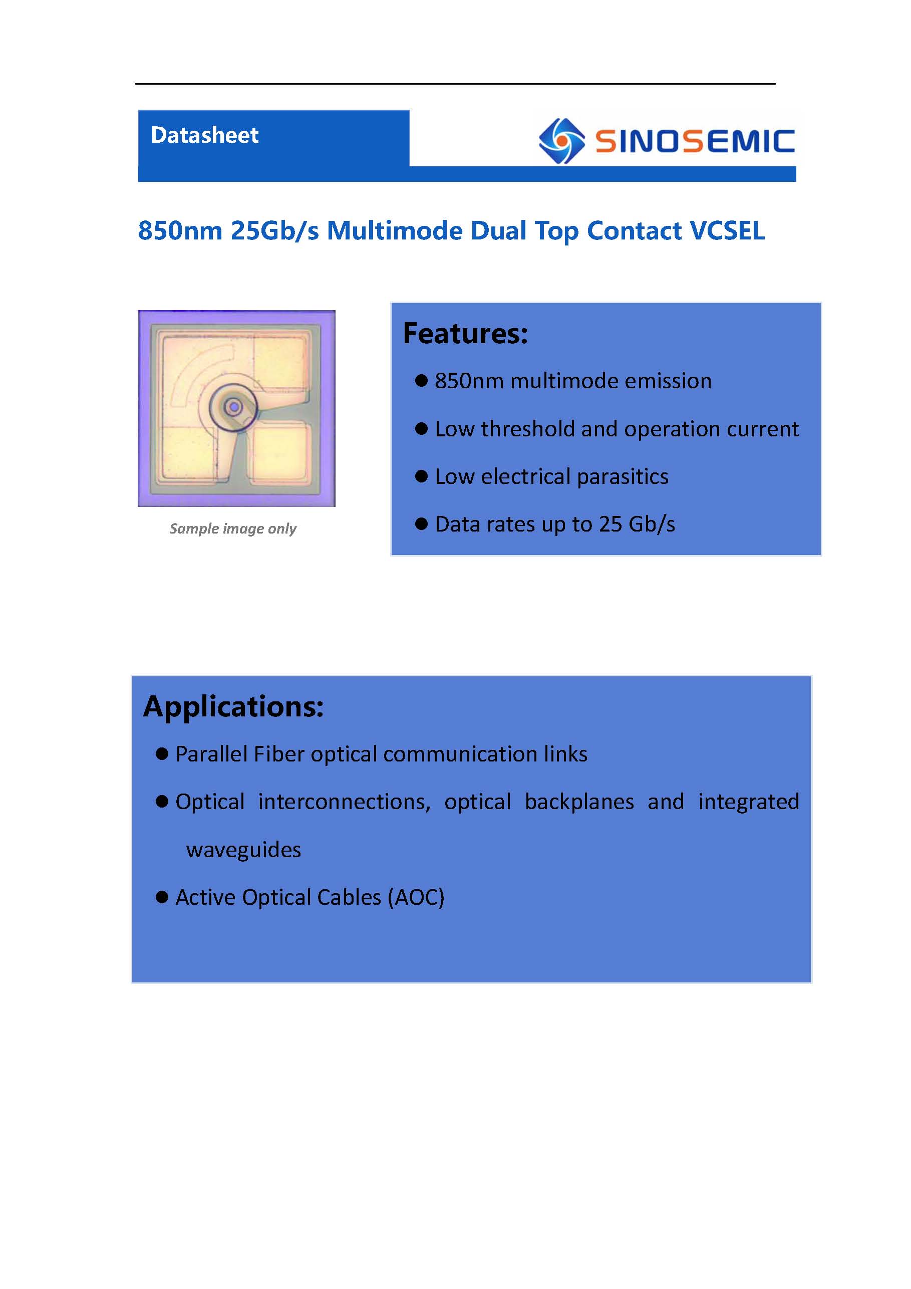 850nm25g vcsel芯片同面电极vdd85d0001